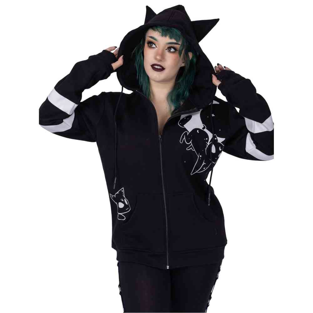 Heartless - MOON CATS Kapuzenpullover mit Reißverschluss - Schwarz